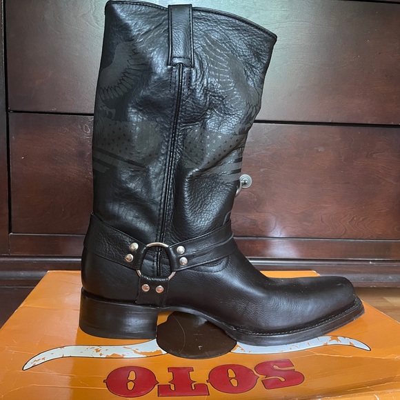 Soto men black leather Harness Boots brand new in box never worn size 12 - Picture 2 of 5